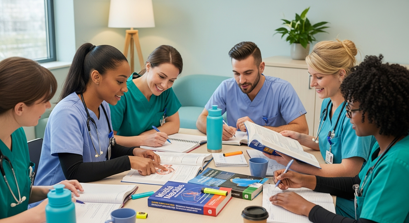 Nursing students studying together for their certification exams